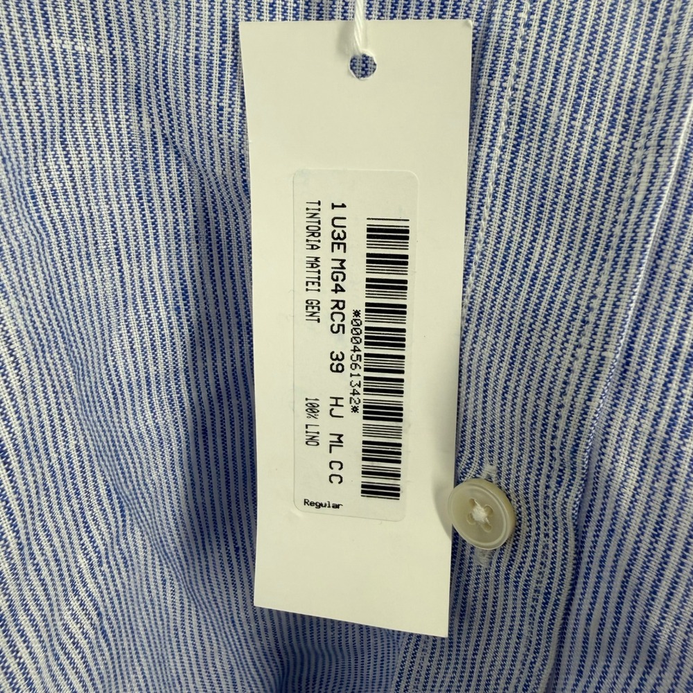 Tintoria Mattei 954 Blue Striped Linen Button Down Shirt Mens 39 15.5 Regular - Picture 8 of 9